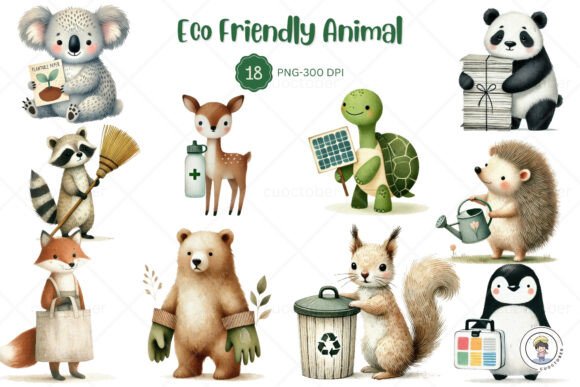 Charming Watercolor Eco Friendly Cute Animal Design Set