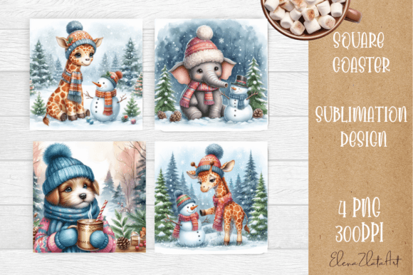 Cute Christmas Animal Coaster Design: Festive Sublimation Art