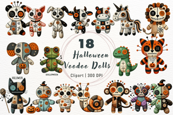 Unleash Spooky Charm with Animal Halloween Voodoo Dolls PNG