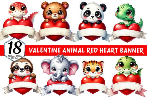 Valentine Animal Red Heart Banner Bundle: Adorable Designs for Projects